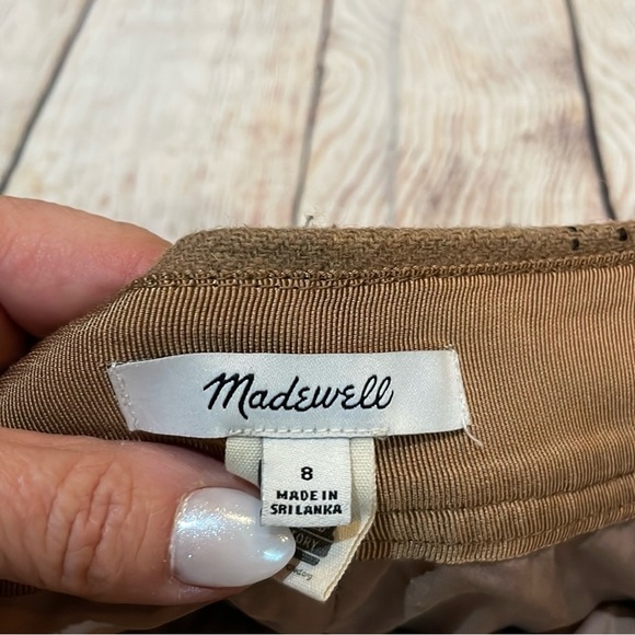 Madewell Zip-Front Wool Blend Mini Skirt Windowpane print Tan Size 8 Pockets - Picture 6 of 13